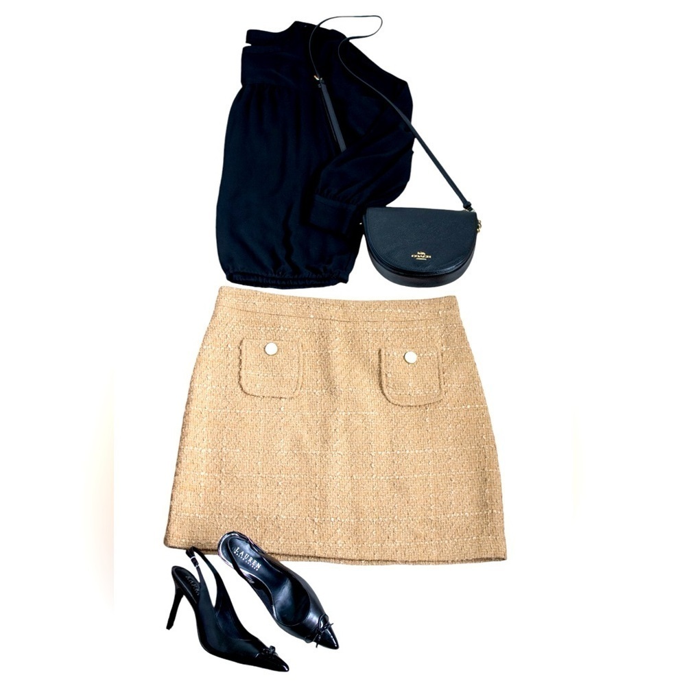 Maison d'Amélie Paris Camel Tweed Wool Blend Zip Up Women’s Miniskirt Size 10 - Picture 6 of 12